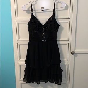 black sequin ruffle chiffon dress
